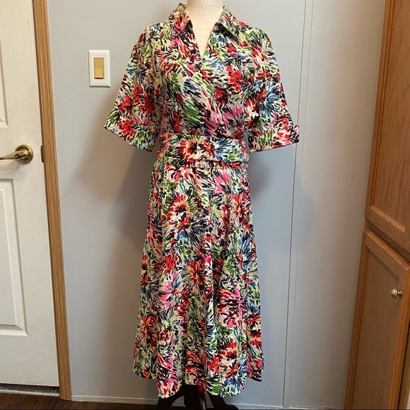 JG HOOK Linen Midi Colorful Floral Boho Dress Size 12 - Picture 12 of 12